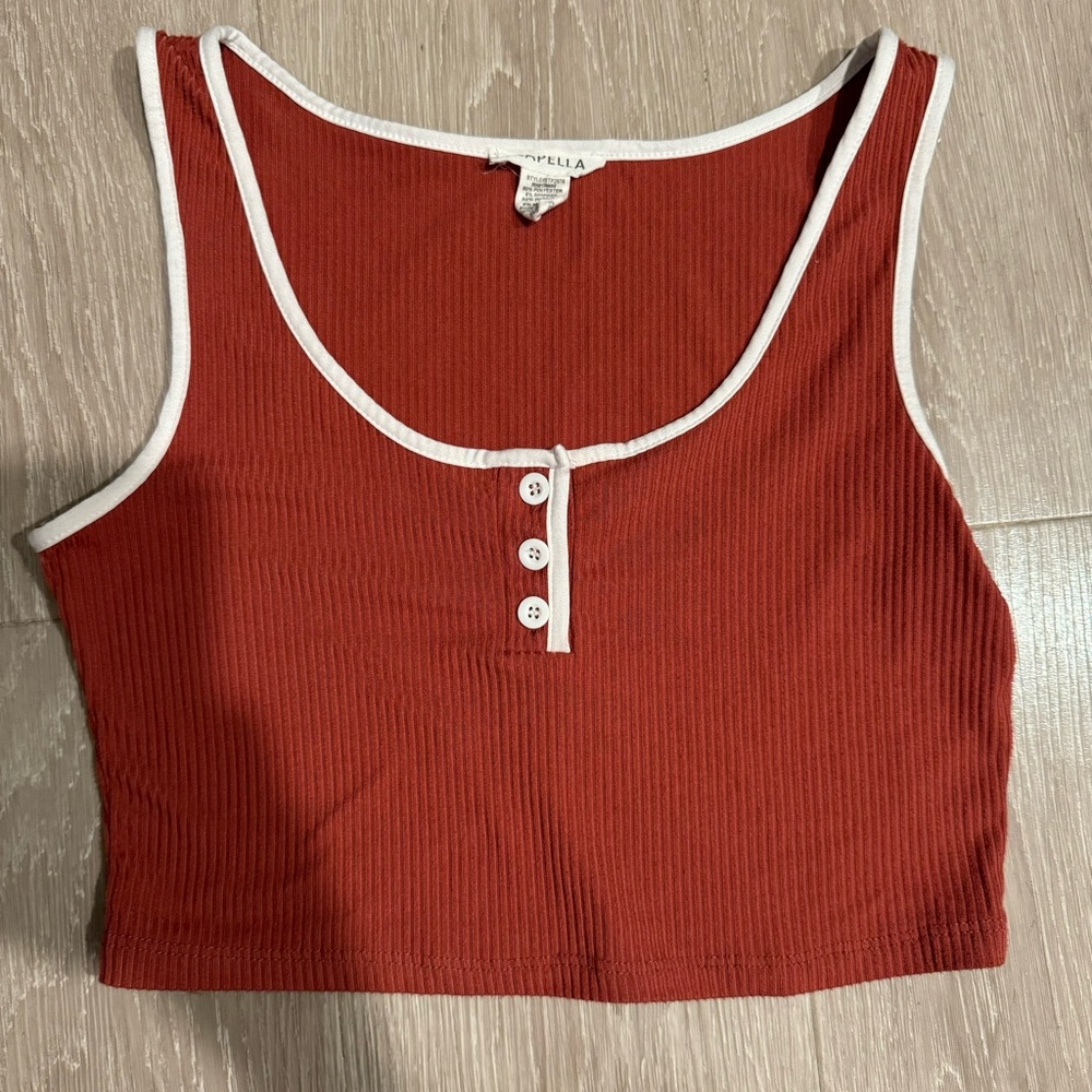 Red and White Button Up Crop Top